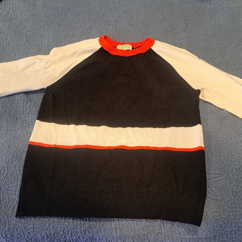 Black and White Sweater with Red Details